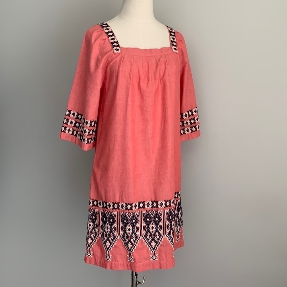 Calypso St. Barth embroidered square neck shift dress pockets pink blue size xs